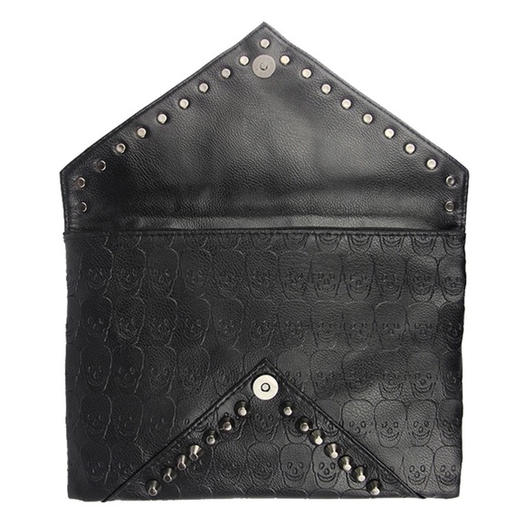 Skull Emboss Studded Envelope Clutch Shoulder Bag - Picture 2 of 7